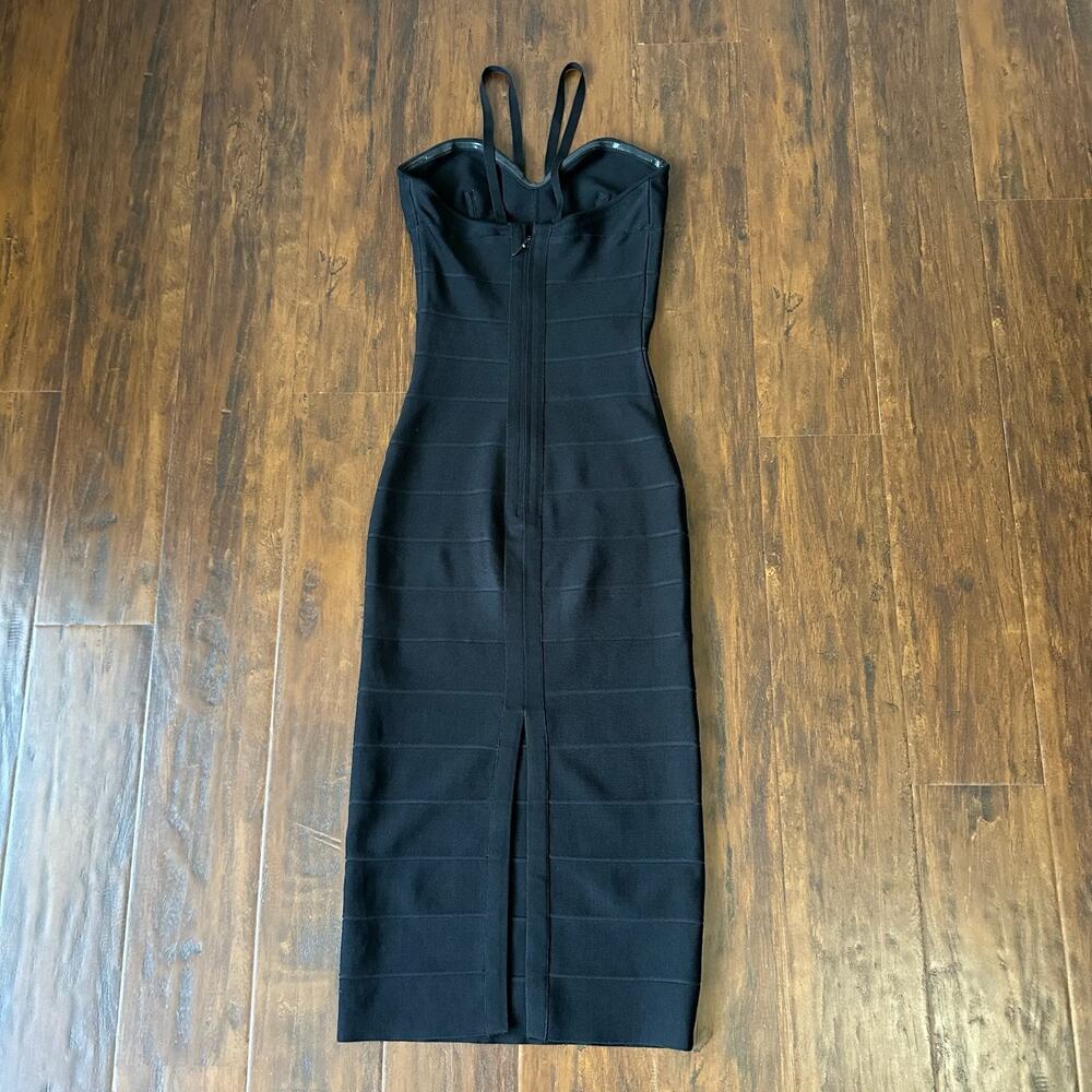 HERVE LEGER PARIS Icon Bodycon Dress Black Bandage Strappy Sweetheart - Picture 5 of 12
